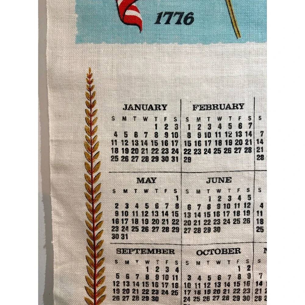 Vtg 1976 Bicentennial Linen Tea Towel Calendar 200 years of Freedom